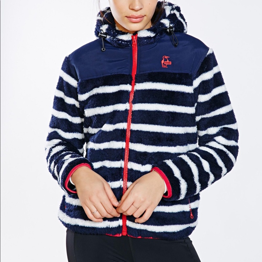 Chums stripped fleece zip-up hoodie